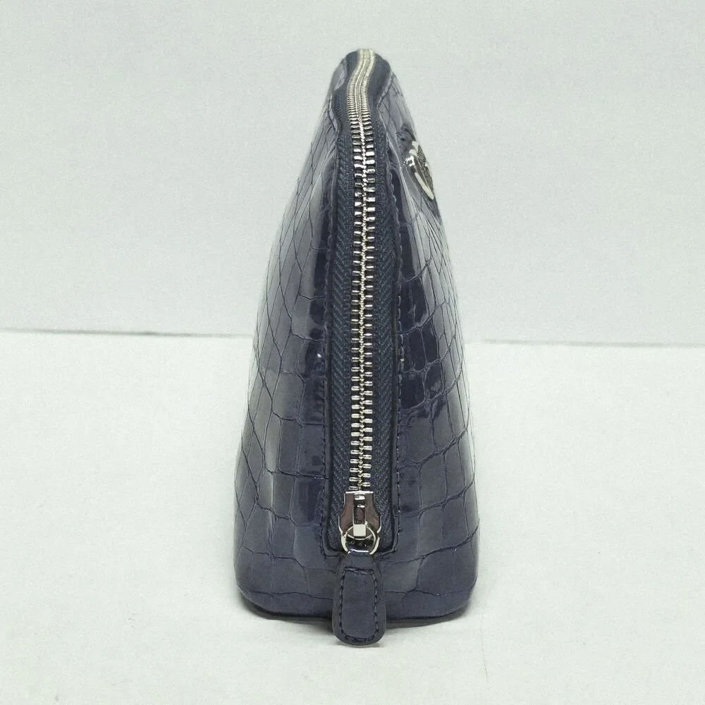Brighton Bellissimo Heart Croc Print Blue Patent Leather Cosmetic Bag Pouch